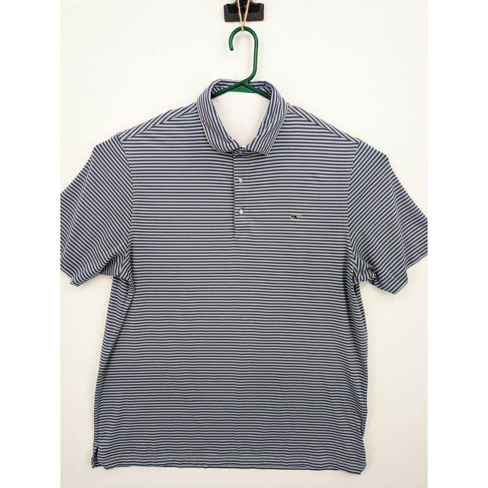 Vineyard Vines Performance Men's Gray/Blue Striped Stretch Polo Shirt Size XL